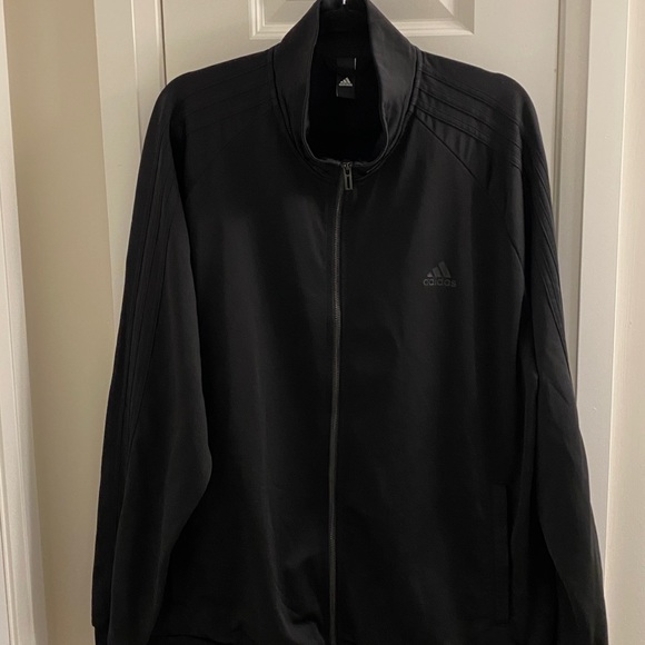 adidas Men's Essentials Warmup 3 Stripes Black on Black Track Jacket - Picture 5 of 12